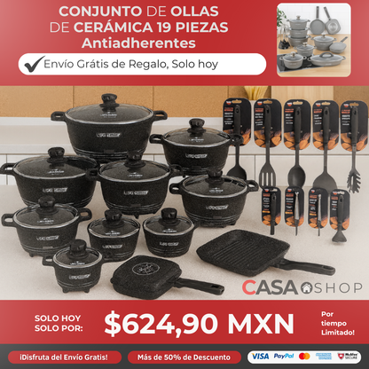 Conjunto de Ollas de Cerámica 19 Piezas Antiadherentes [ENVÍO GRATIS]