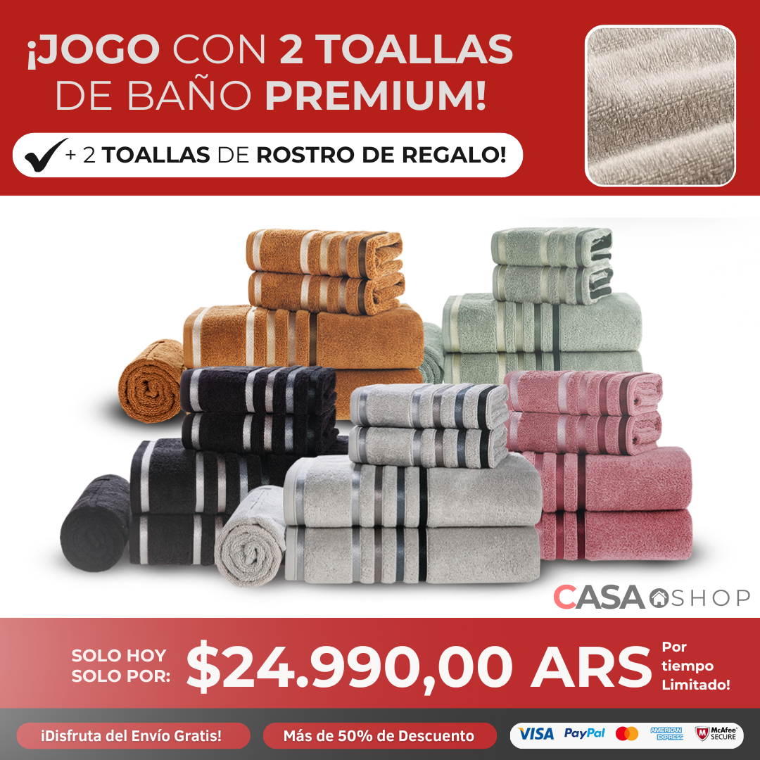 Jogo con Toallas de Baño + Toallas de Rostro de Regalo