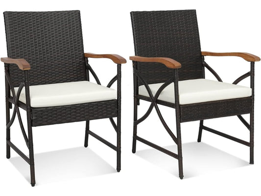 2 Silla Jardin Exterior con Cojín Suave con Cremallera, Marco de Metal Resistente, Sillas Terraza Mimbre